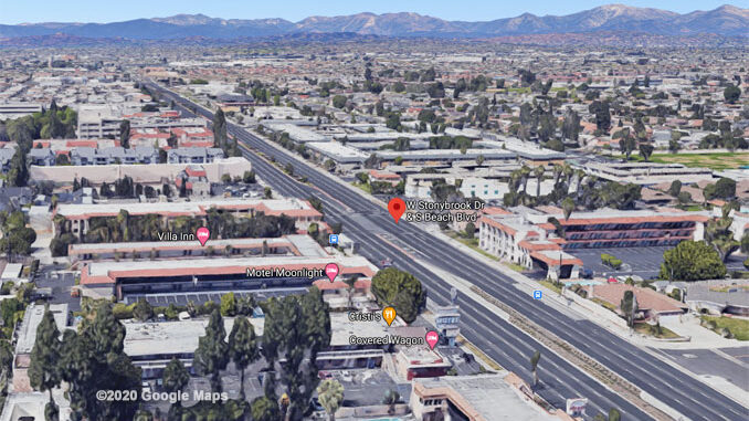 Beach Boulevard and West Stonybrook Drive, Anaheim Aerial View (©2020 Google Maps)